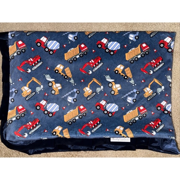 Minky‎ Couture Construction Zone Baby Blanket with Blue Satin Trim Tween 36x50